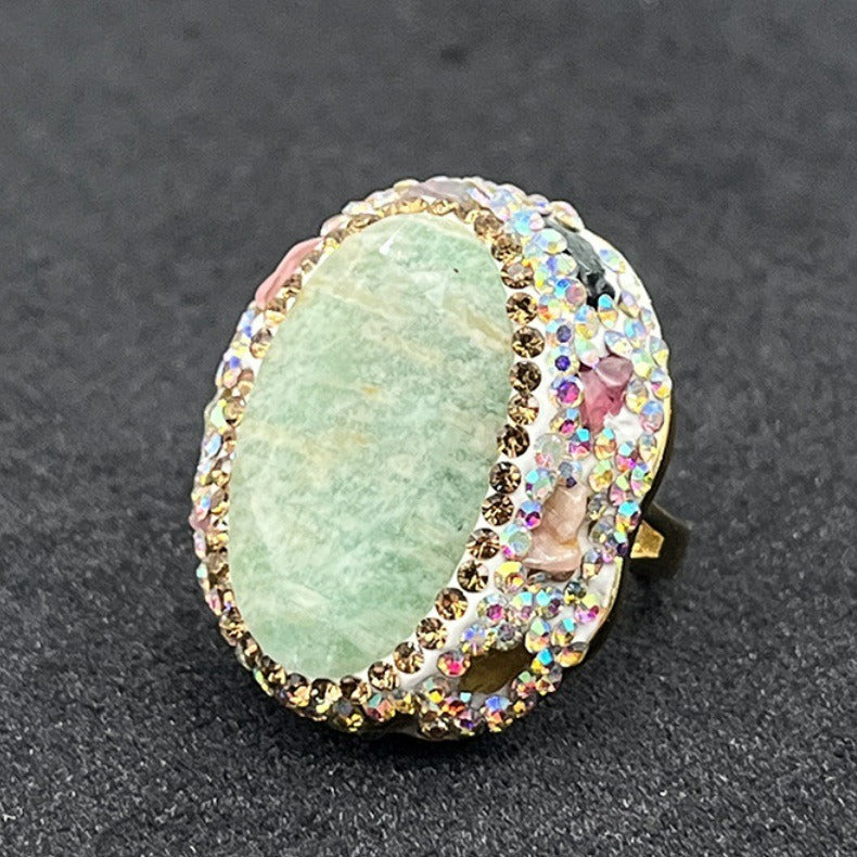 Retro natürlicher Barockperlen-Rosenquarz-Glitzersteinring mittelalterlicher Ring