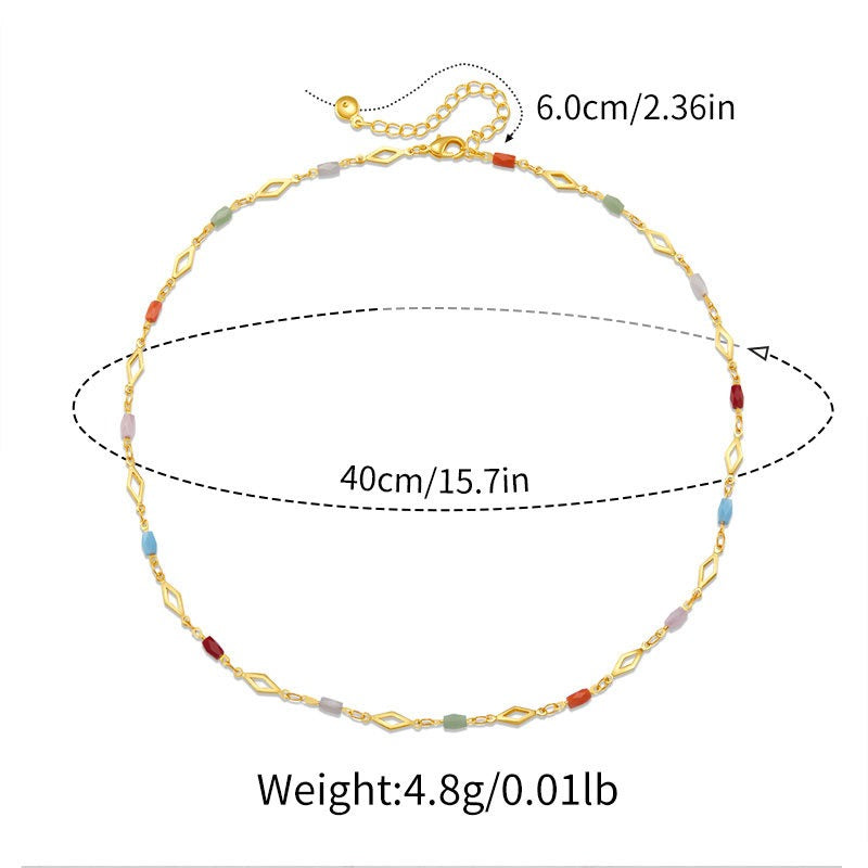 Bunte Schlüsselbeinkette mit Kristallperlen, verkupfertes 18-Karat-Echtgold, farberhaltende kleine, frische Halskette